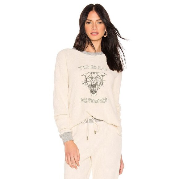 💕THE GREAT💕 The Great Circle Thermal Top ~ Washed White Wolverine Graphic 0 - Picture 7 of 15